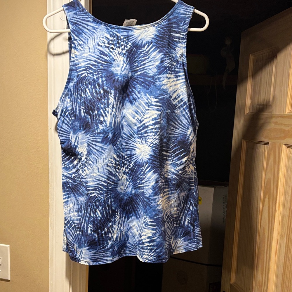 Lands' End Navy Tie-Dye Swim Tank Top